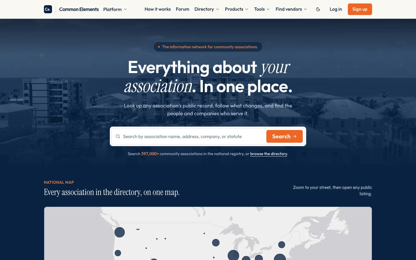 Common Elements association search and national registry homepage