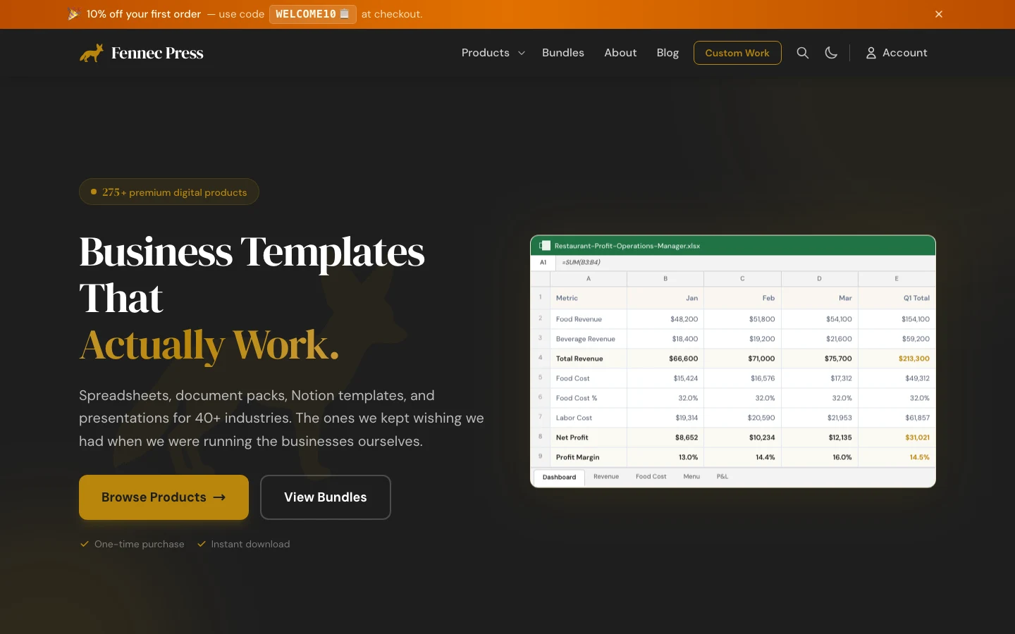 Fennec Press digital-template storefront